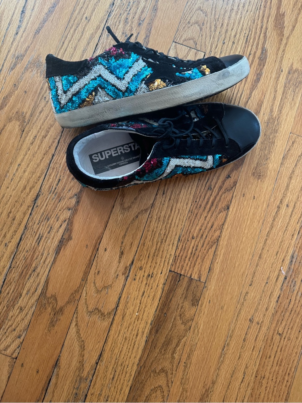 Golden Goose Black Sneakers with Teal and Red Sequin Details - Picture 2 of 4